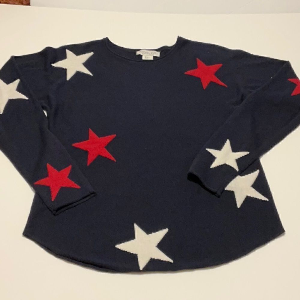 Rachel Zoe Cashmere Blend Star Print Sweater Size XS. Navy, red and white tswift